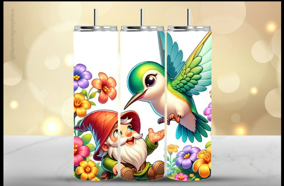 Gnome and Hummingbird Tumbler